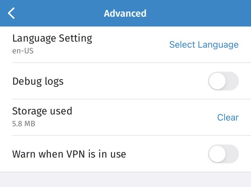 Debug logs and VPN disabled